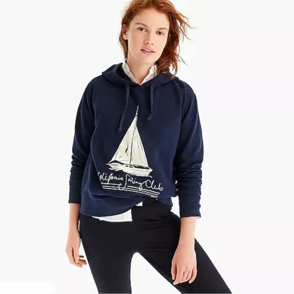J Crew Womens Vintage Sailing Club Hoodie Sweatshirt Sz Small Navy Blue L0541 - Picture 1 of 7